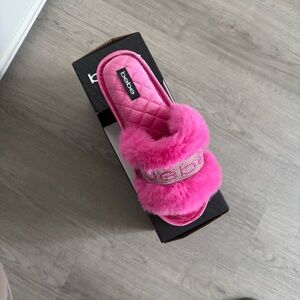 Bebe Vibrant Pink Furry Slides